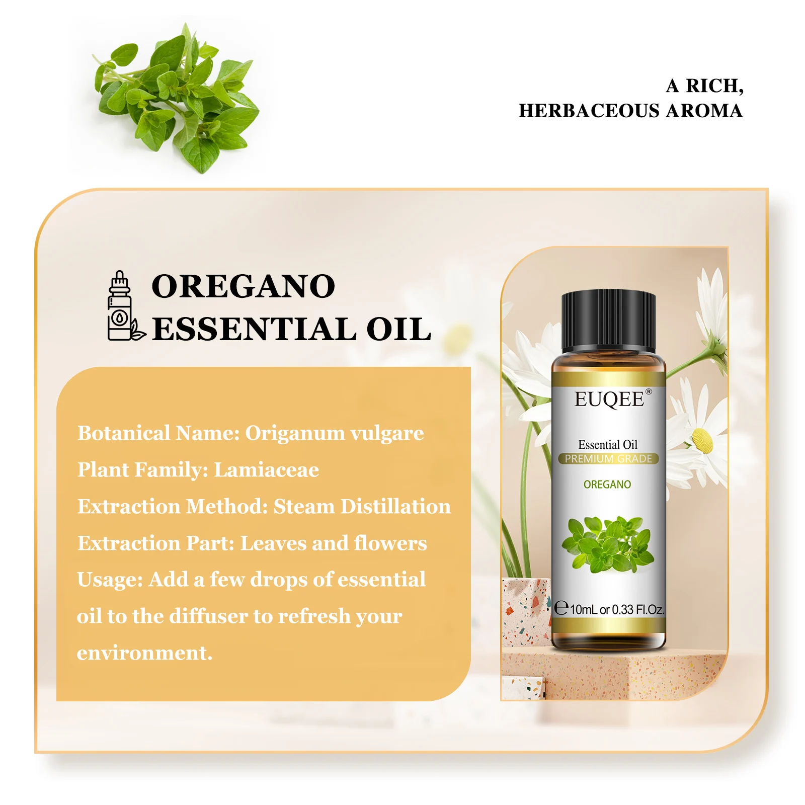 EUQEE 10ml Essential Oils - Oregano, Vetiver, Myrrh, Rose & More - Image 2