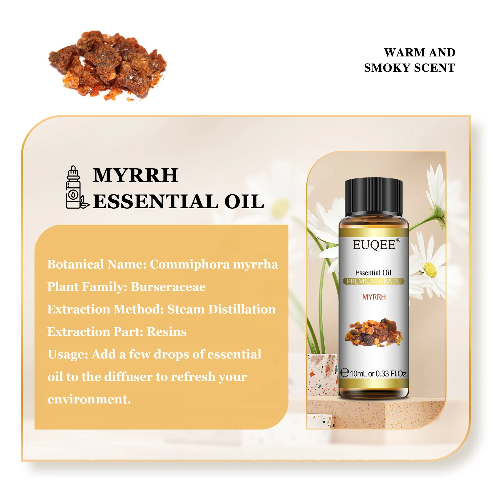 EUQEE 10ml Essential Oils - Oregano, Vetiver, Myrrh, Rose & More - Image 4