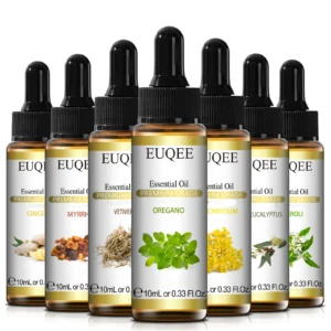 EUQEE 10ml Essential Oils - Oregano, Vetiver, Myrrh, Rose & More