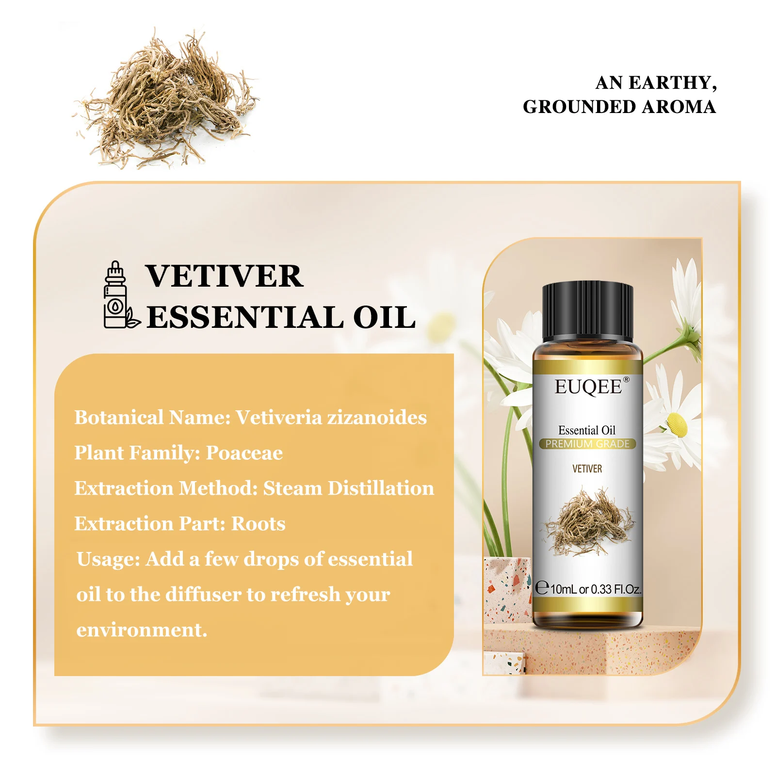 EUQEE 10ml Essential Oils - Oregano, Vetiver, Myrrh, Rose & More - Image 3